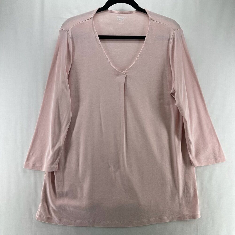 Lands End Top Womens Sz M Supima Micro Modal 3/4 Sleeve Notch Neck Tunic Pink